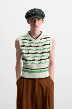 ZARA X HARRY LAMBERT ЖИЛЕТ В ПОЛОСКУ, ЭКРЮ