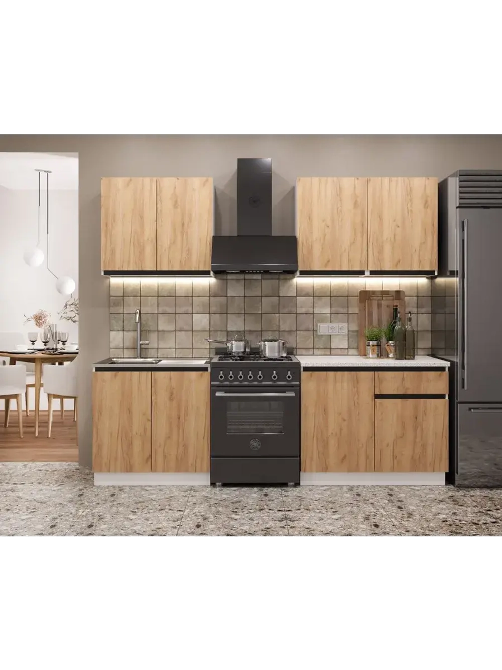 Кухонный гарнитур 180 модульный Дуб крафт золотой