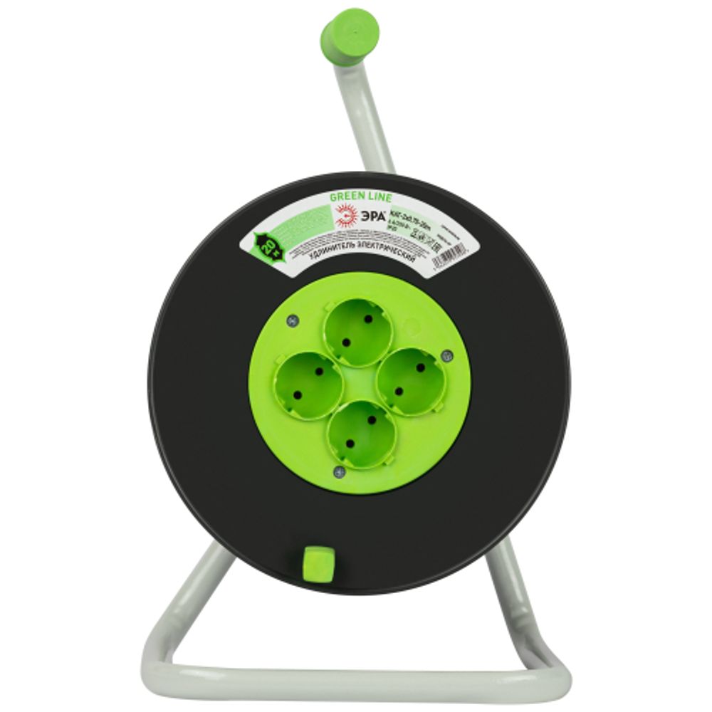 Удлинитель силовой ЭРА GREEN LINE KAT-2x0.75-20m Greenline на катушке пластик 4 розетки без заземления 20м ПВС 2x0.75мм2