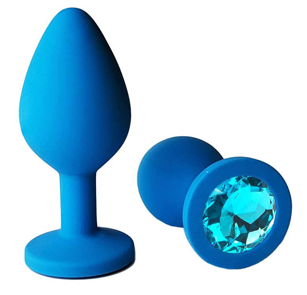 Голубая анальная пробка с голубым кристаллом - 7 см. (Цвет: голубой)