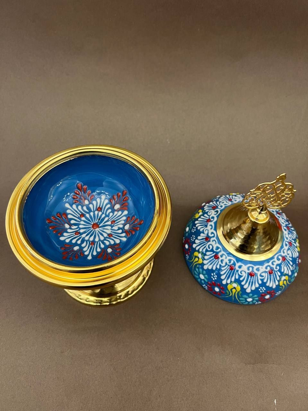 Конфетница, сахарница "Лилия" с крышкой ручная роспись. Турция (оранжевый)