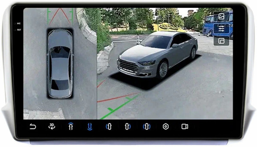 Магнитола для Peugeot 208 A9 2012-2019, 2008 A94 2013-2019 - FarCar BX3262M-360 монитор 10.36" 2K QLED на Android 13, 6Гб+128Гб, CarPlay, 4G SIM-слот, 4 камеры в комплекте