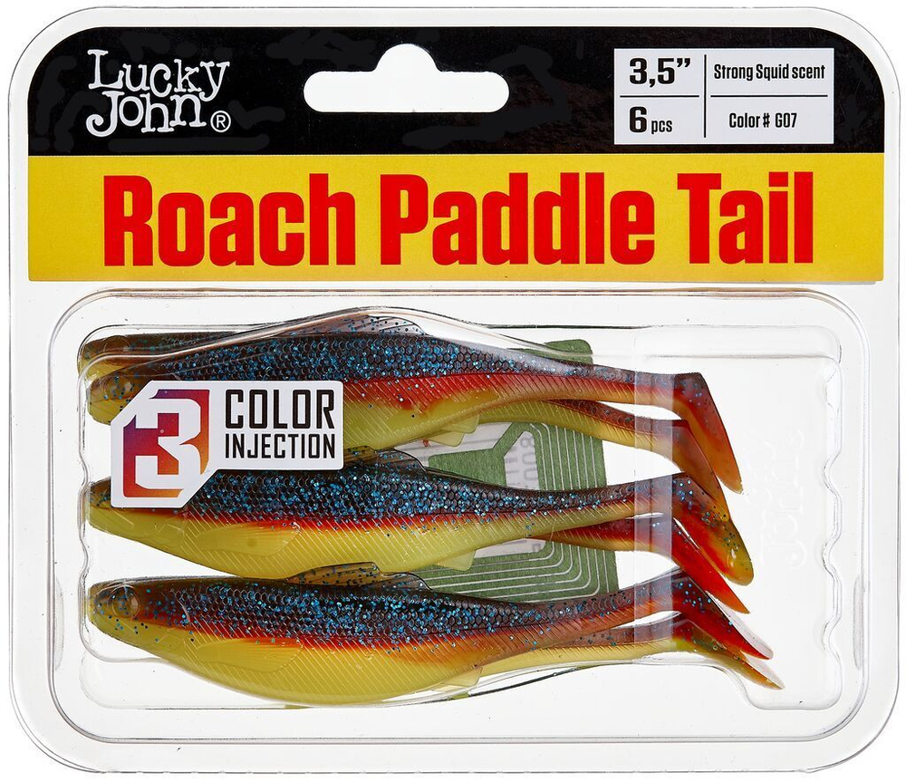 Виброхвост Lucky John Roach Paddle Tail 3.5in (8,9 см), цвет G07, 6 шт.