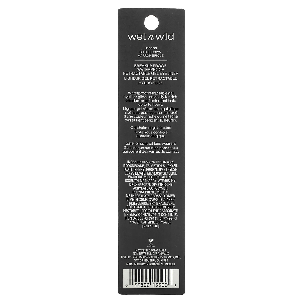 wet n wild, Водостойкая выдвижная гелевая подводка для глаз, 1115500 кирпично-коричневый, 0,23 г (0,008 унции)