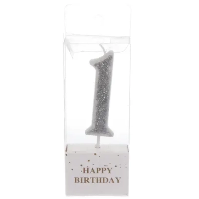 Свеча для торта Цифра Иллюзия «1» 9.5 см, серебро