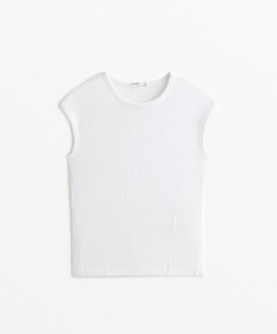 Oysho Футболка с короткими рукавами в рубчик из хлопка и модала, белый