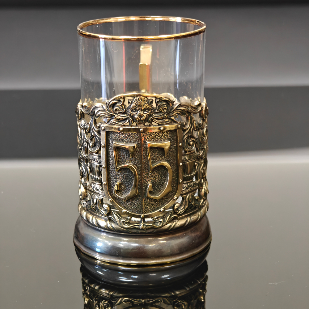 Подстаканник литье Юбилей 55 лет в подарочном футляре
