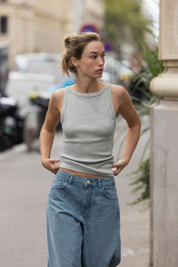 ZARA ТОП ХАЛТЕР В РУБЧИК, СЕРЫЙ МЕЛАНЖ