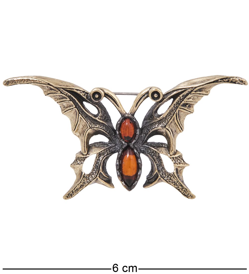 AM-4054 Брошьк «Бабочка Император» (латунь, янтарь)