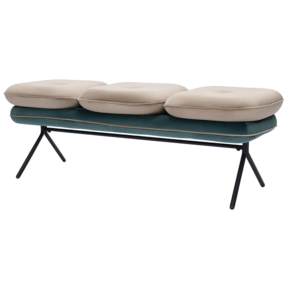 Банкетка Bergenson Bjorn Pea, велюр, бежевая/сине-зеленая