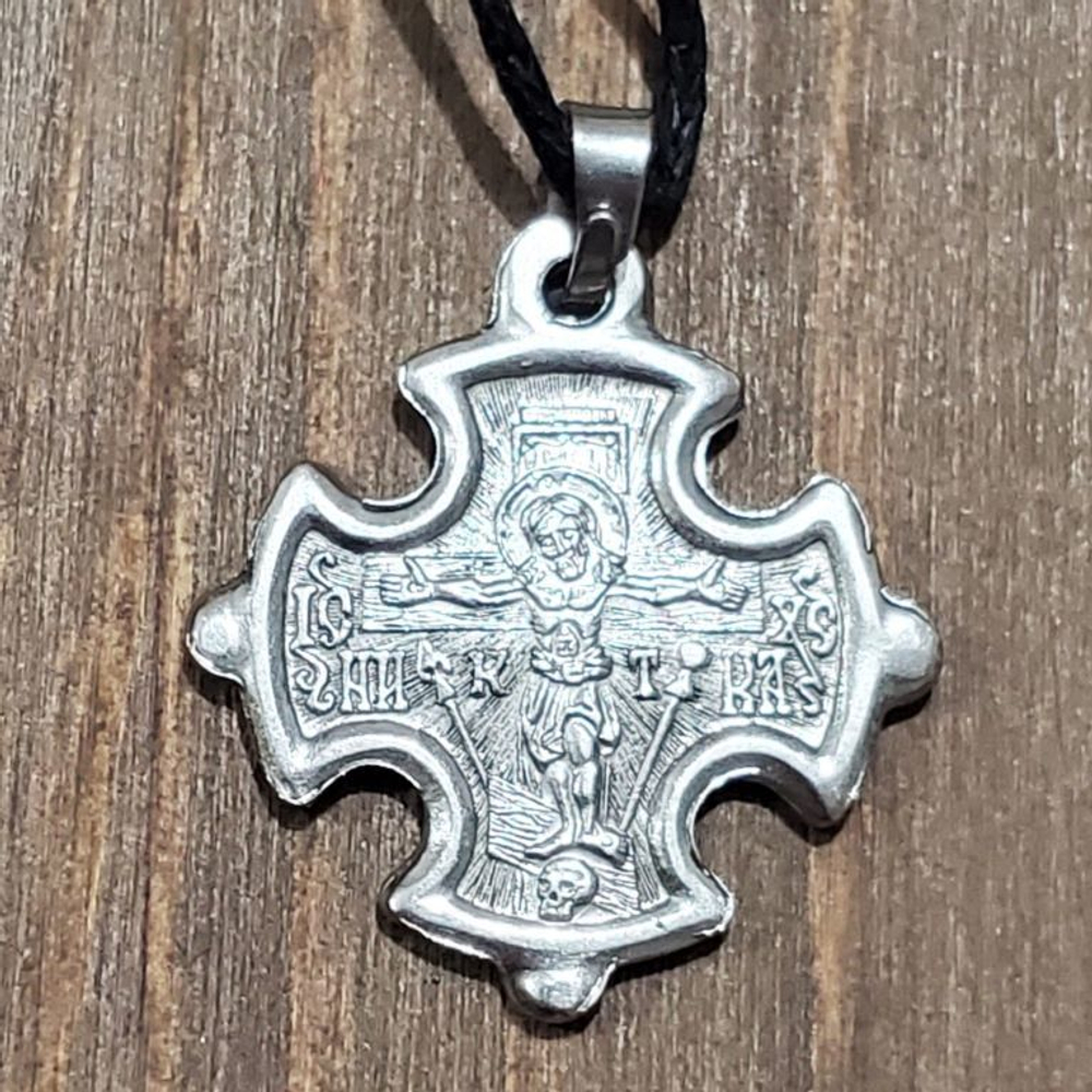 Нательная именная икона святая Антонина посеребренная в кресте с Распятием.
