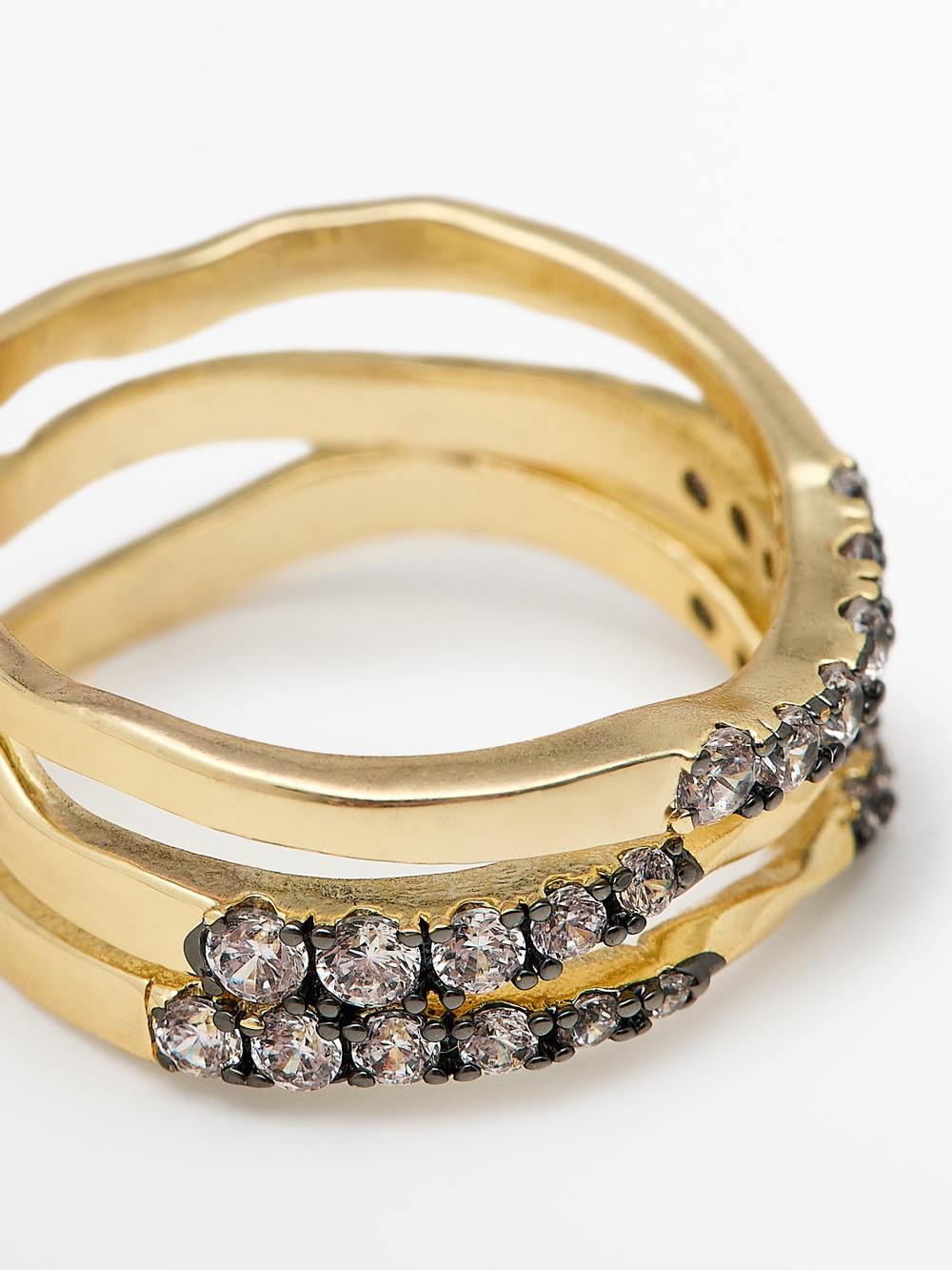 Massimo Dutti Кольцо со стразами, золотистый