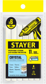 STAYER Cristal, 1 х 100 мм, 6 шт, прозрачные, универсальные клеевые стержни Professional (0682-H6)
