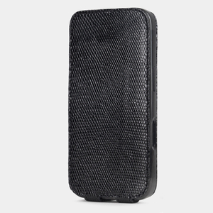 Чехол для iPhone 16 Pro кожаный, ящерица черного цвета