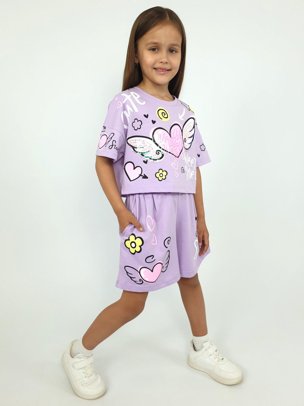 02-121-3 Комплект для девочки (фуфайка+ шорты)