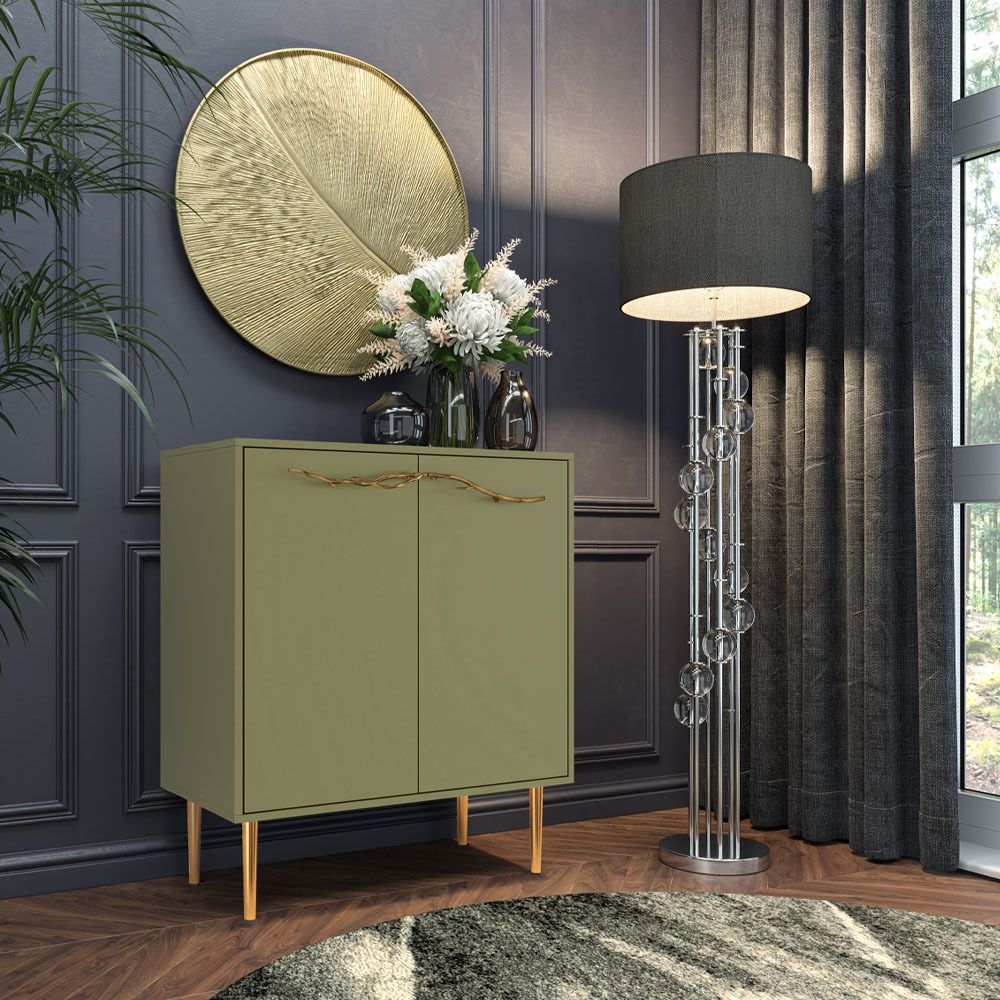 Комод Арт Колор matte Стайл Голд с 2 полками Зеленая олива матовый
