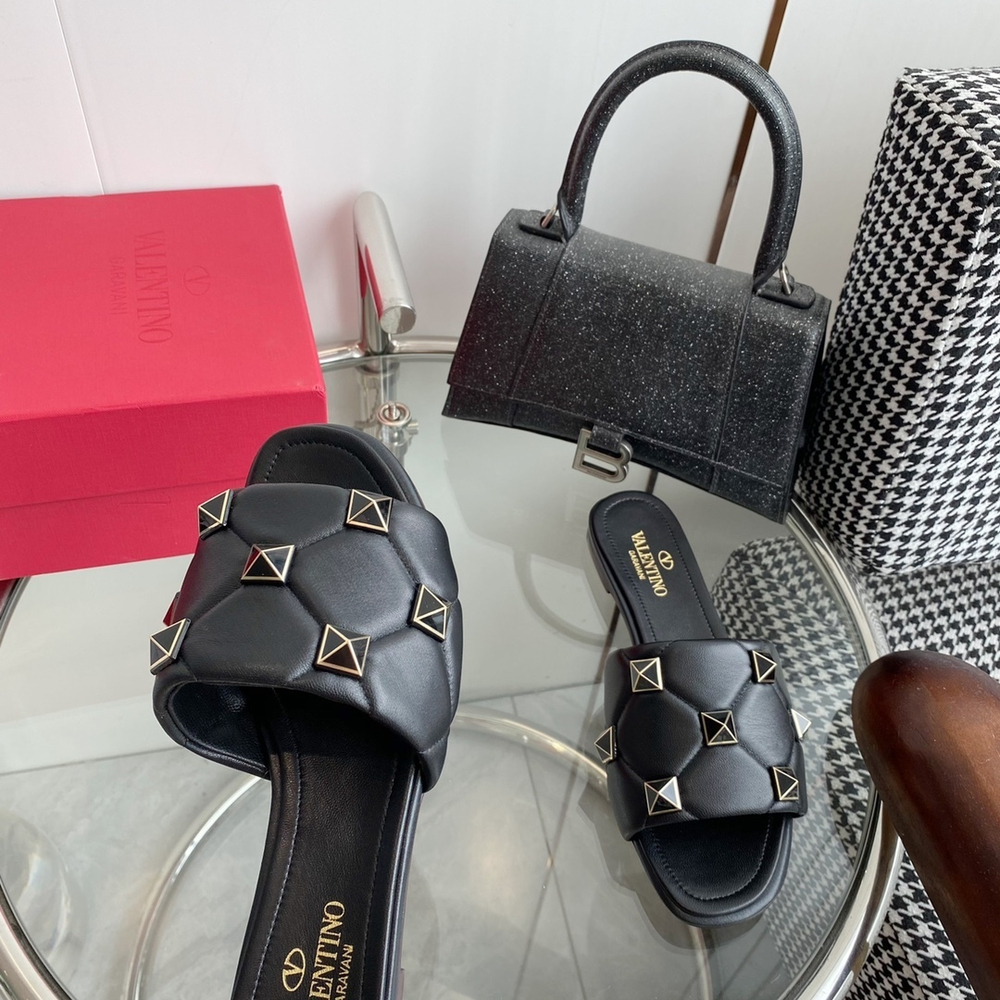 Valentino Flat Roman Stud Slide Sandal