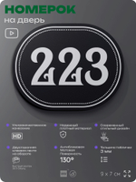 Номерок на дверь квартиры 223, для кабинета, офиса, шильдик 9 х 7 см, черный, Айдентика Технолоджи