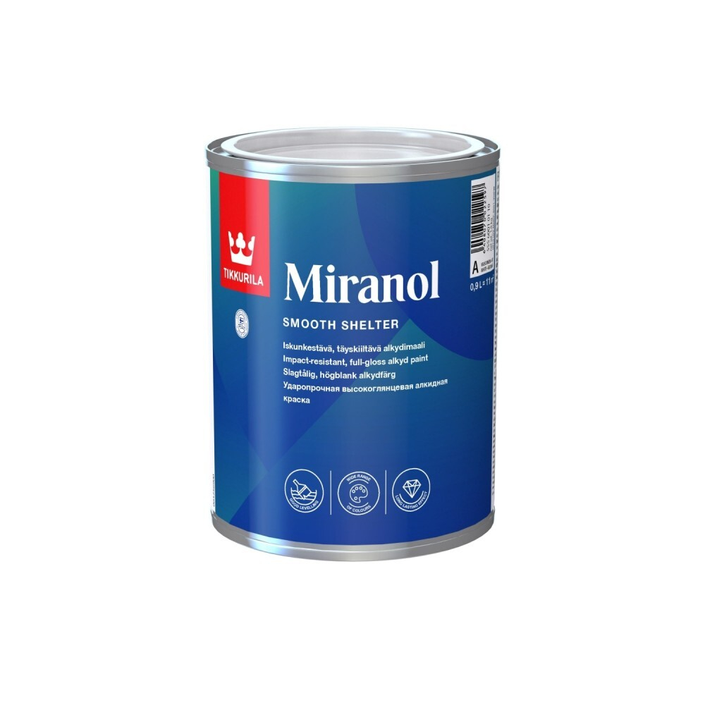 Tikkurila Miranol Эмаль тиксотропная универсальная для наружных и внутренних работ "БазаА" Высокоглянцевая 0,9L