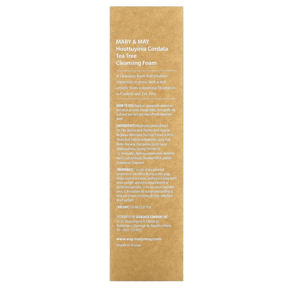 Mary & May, Houttuynia Cordata + Tea Tree, очищающая пенка, 150 мл (5,07 жидк. унц.)