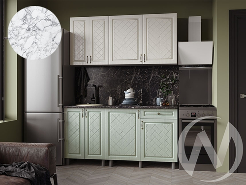 Кухня Вильма 1.6м (корпус белый/айвори; васаби) 38мм мрамор итальянский