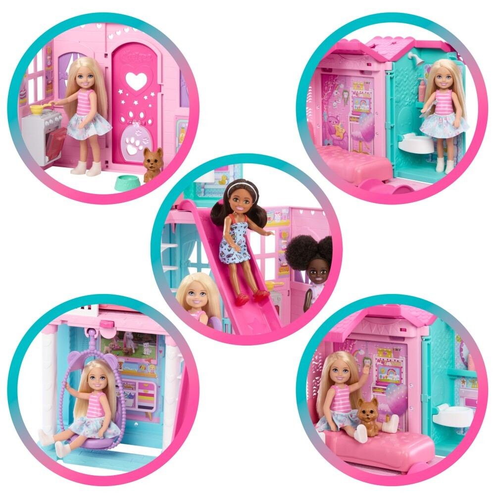 Barbie - Раскладной кукольный домик + кукла Челси + 15 аксессуаров JFW49