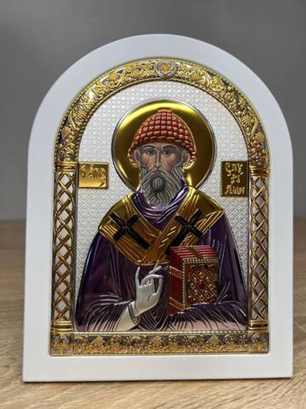 Спиридон, икона арочная, белое дерево, эмаль 175х225