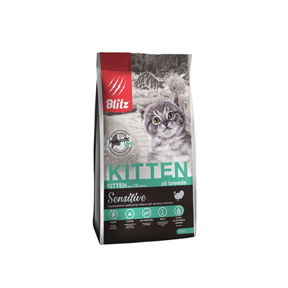 Сухой корм для котят, беременных и кормящих кошек с индейкой Blitz Sensitive