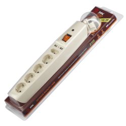 Сетевой фильтр ЭРА SFU-5es-2m-I с надежной защитой с заземлением с выключателем 5 розеток 2xUSB 2м 10А слоновая кость