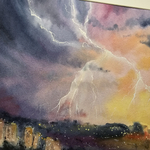 Картина акварельная авторская в паспарту 30х40 см на стену для интерьера "Гроза над Москвой"
