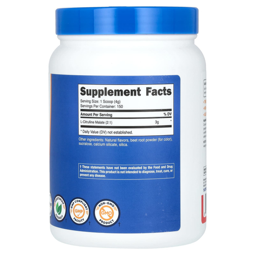 Nutricost, L-цитруллин малат 2:1, клубника и киви, 600 г (21,4 унции)