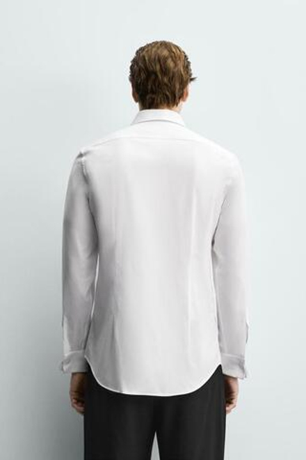 ZARА РУБАШКА SLIM FIT С ДВОЙНЫМИ МАНЖЕТАМИ, БЕЛЫЙ