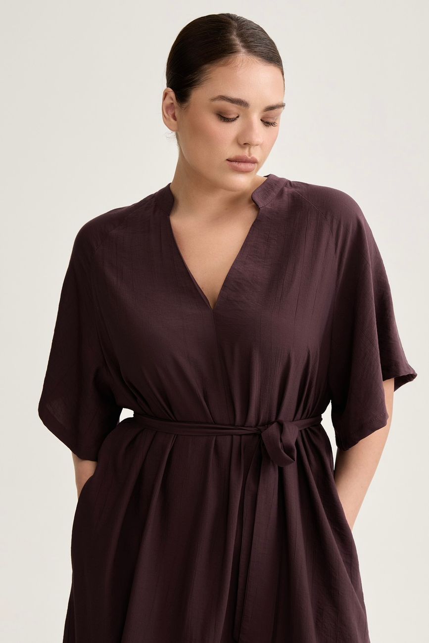 Платье-туника из жатой вискозы, трюфель