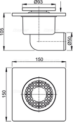 Сливной трап AlcaPlast APV3 150 x 150/50