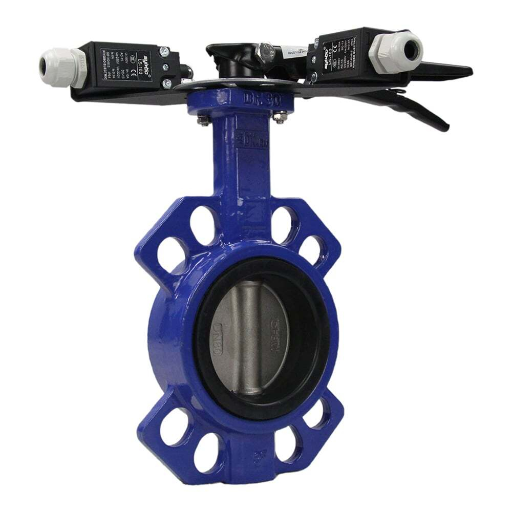 Water butterfly valve Elephant GGG50-316L-EPDM body material - cast iron GGG50, disk material - stainless steel AISI 316L, seal - EPDM with handle, with two LS-103 250V limit switches and a bracket for mounting the limit switches