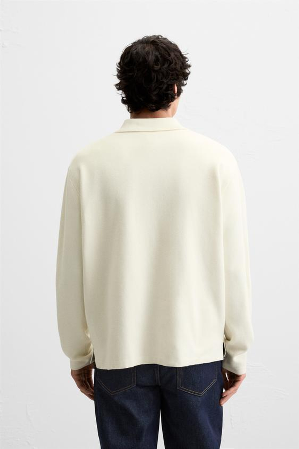 ZARA ПОЛО ИЗ СМЕСОВОЙ ВИСКОЗЫ, ЖЕЛТОВАТО-БЕЛЫЙ