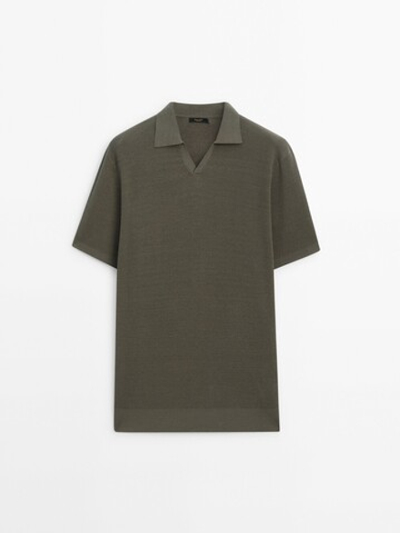 Massimo Dutti Трикотажное поло из смесового хлопка, темный хаки