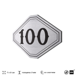 Номерок на дверь квартиры 100, для кабинета, офиса, шильдик 9 х 7 см, брашированная сталь, Айдентика Технолоджи