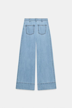 ZARA ДЖИНСЫ Z1975 WIDE LEG С ВЫСОКОЙ ПОСАДКОЙ И ЗАЩИПАМИ, ВЫЦВЕТШИЙ СИНИЙ