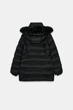 ZARA ПУХОВИК WATER REPELLENT WINDPROOF С КАПЮШОНОМ, ЧЕРНЫЙ