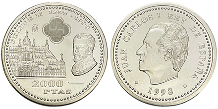 Испания 2000 песет, 1998 400 лет со дня смерти Филиппа II
