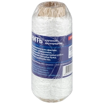 Нить крученая, двухпрядная полипропиленовая, d= 1,3мм, l=100м.на втулке