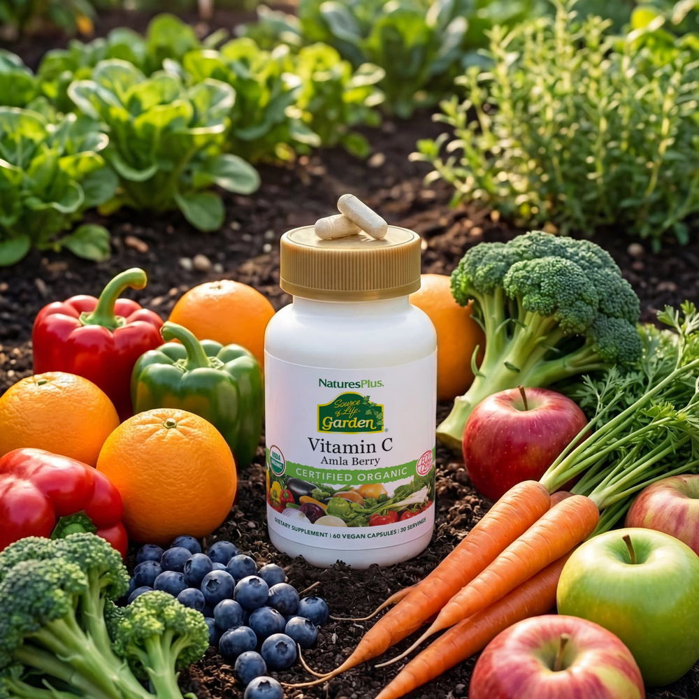 NaturesPlus, Source of Life Garden®, витамин C, ягоды амлы, 60 веганских капсул