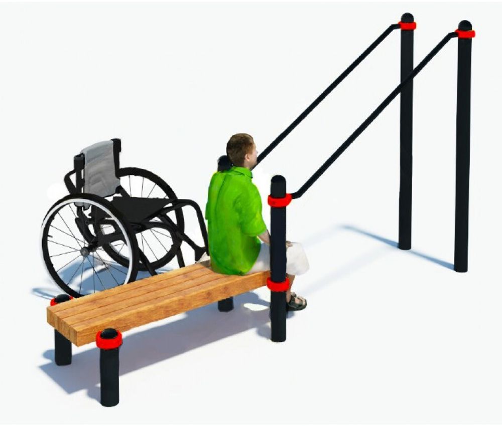 Брусья наклонные со скамьей для инвалидов-колясочников
