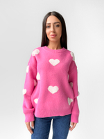 Свитер Yixuan 5011 на манжете с сердцами однотонный розовый