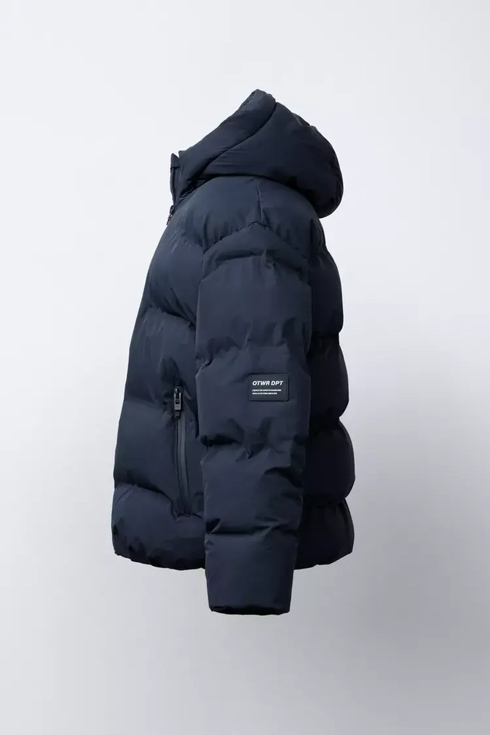 ZARA СТЕГАНАЯ КУРТКА С НАШИВКОЙ WATER REPELLENT, МОРСКОЙ СИНИЙ