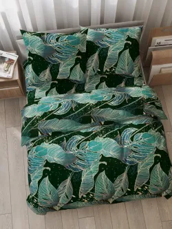 Простынь на резинке Полисатин Мечта "Monstera Gold" 160x200 см