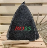 Шапка банная классическая с вышивкой «BOSS», цвет серый, (без упаковки)