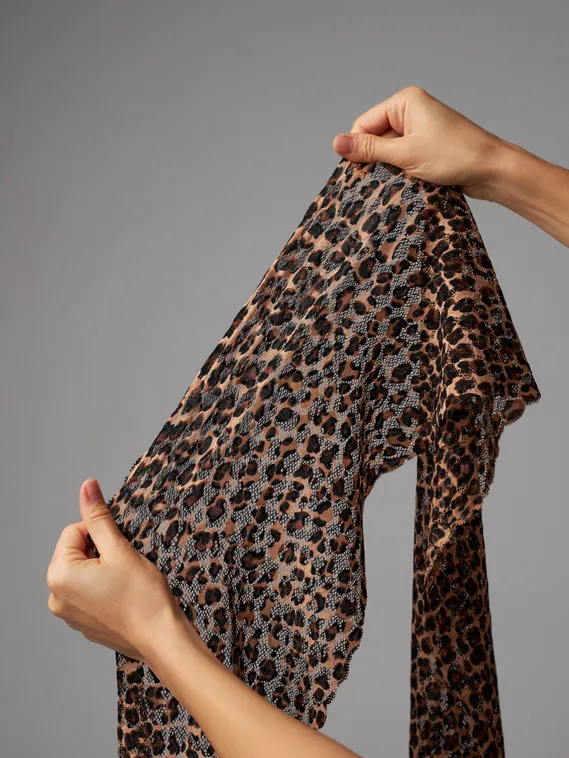 03-280 ОПТ Кружево эластичное 22 см, леопард, бежевый/черный