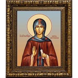 Мария Лактионова, послушница, преподобномученица. Икона на холсте. В раме 17 х 21 см.